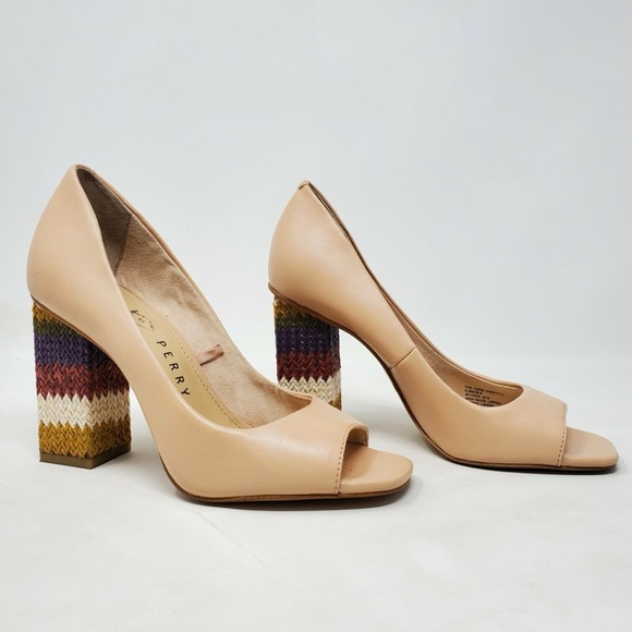 Katy Perry Collections Beige Peep Toe Heels with Multicolor Block Heel - Picture 1 of 13
